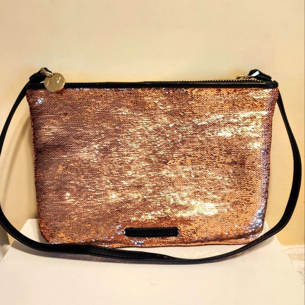 New Armani Exchange AX Rose Gold Sequined Pouch/Shoulder Bag Ret.$80